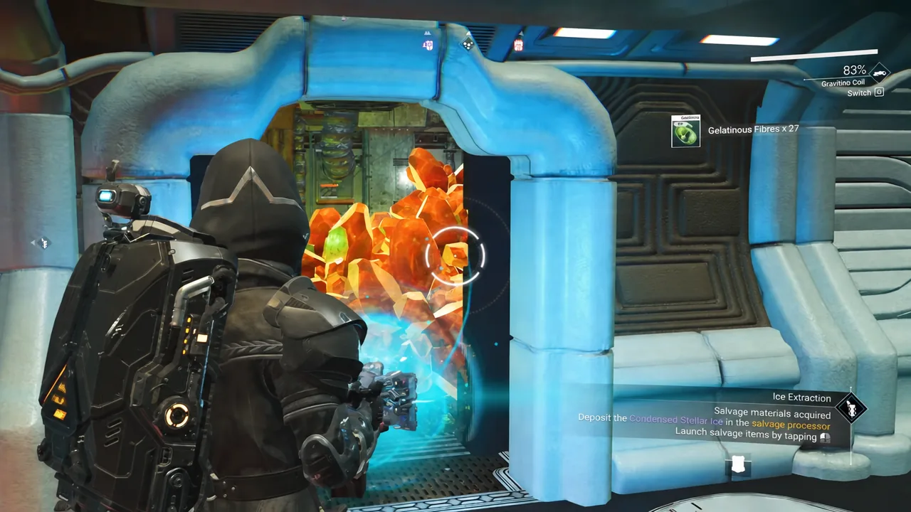 Ice Extraction objective in progress while depositing Condensed Stellar Ice into a salvage processor