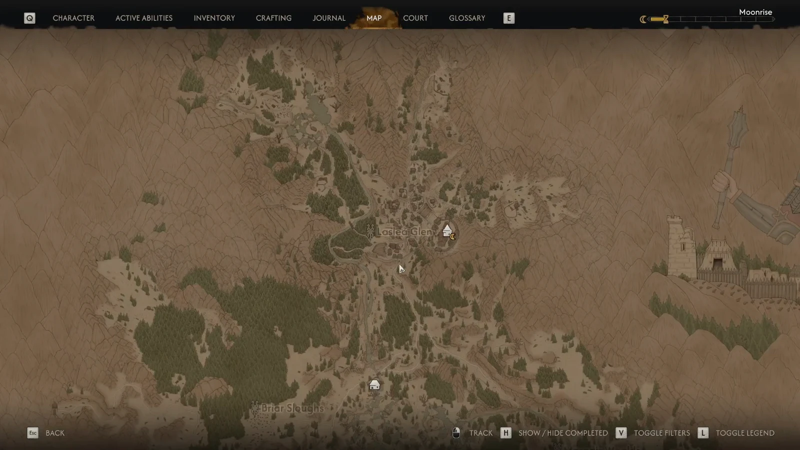 Map view of the glen and Briar Sloughs regions with location markers while plotting a route