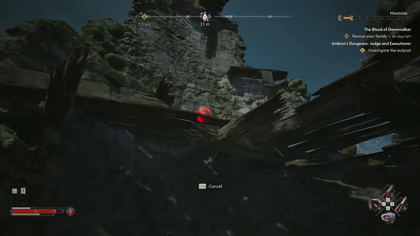 Shadowstep targeting reticle turning red on broken wooden boards inside the tower