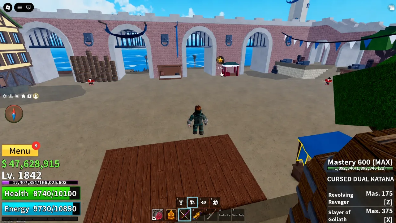 Blox Fruits character screen after claiming the windmill secret experience reward