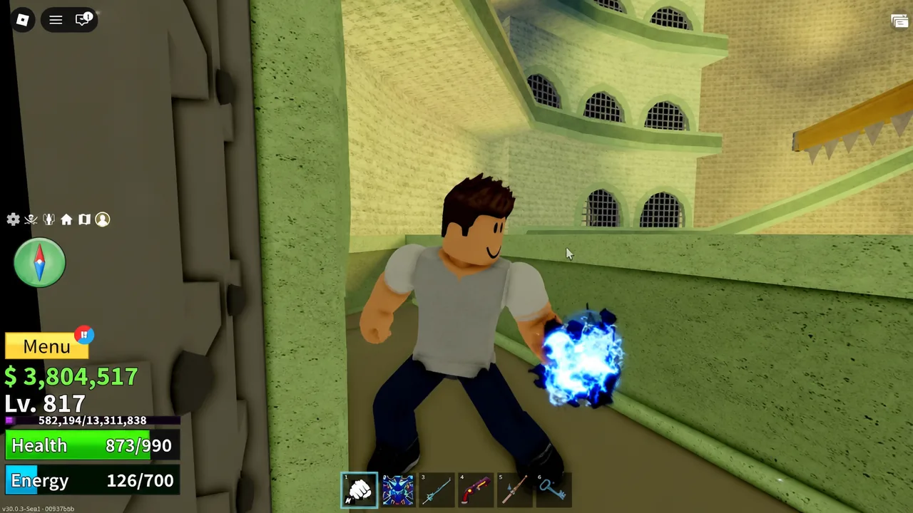 Blox Fruits gameplay at the Prison island in the First Sea