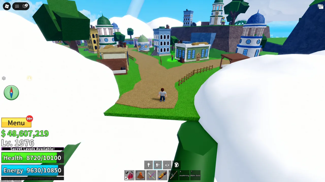 Player standing in front of the Angel Guard NPC in the Skylands village to accept the secret quest