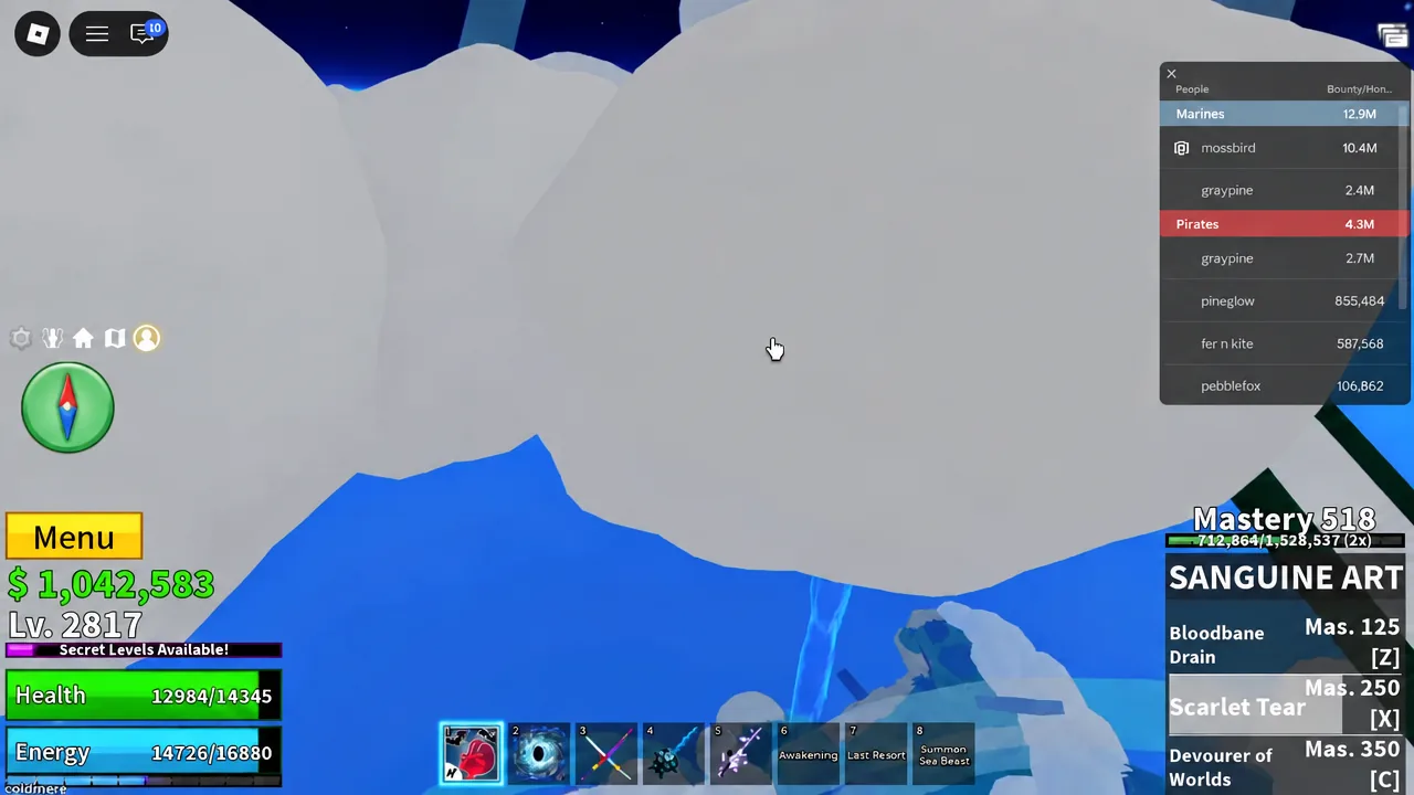 Player attacking the white clouds floating around the Skylands islands