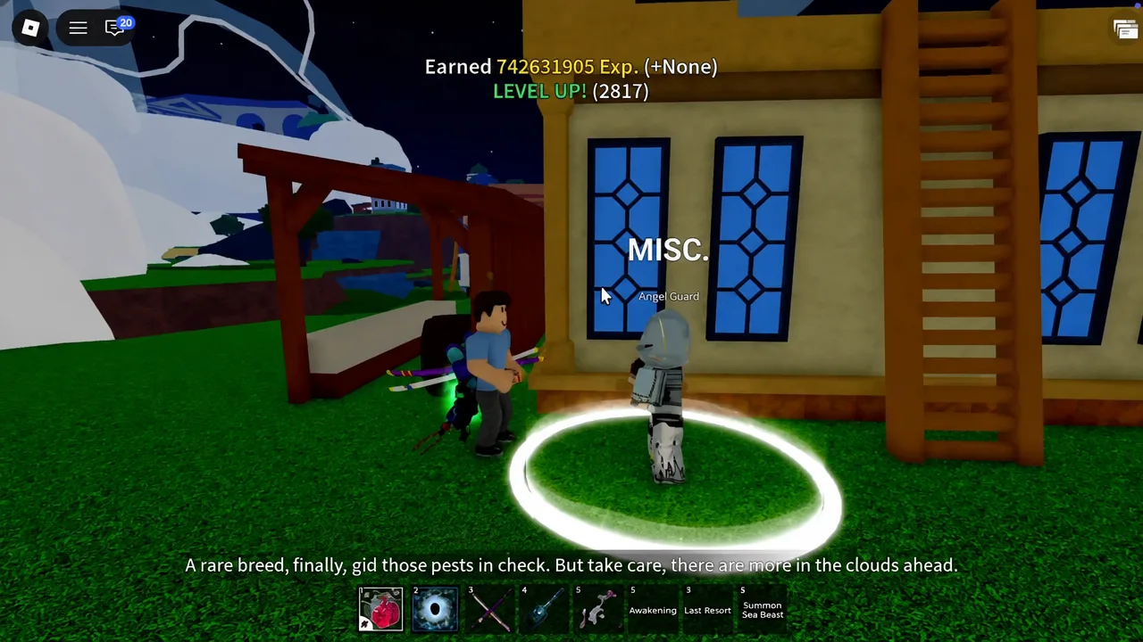 Angel Guard dialogue box appearing as the player finishes the Skylands secret