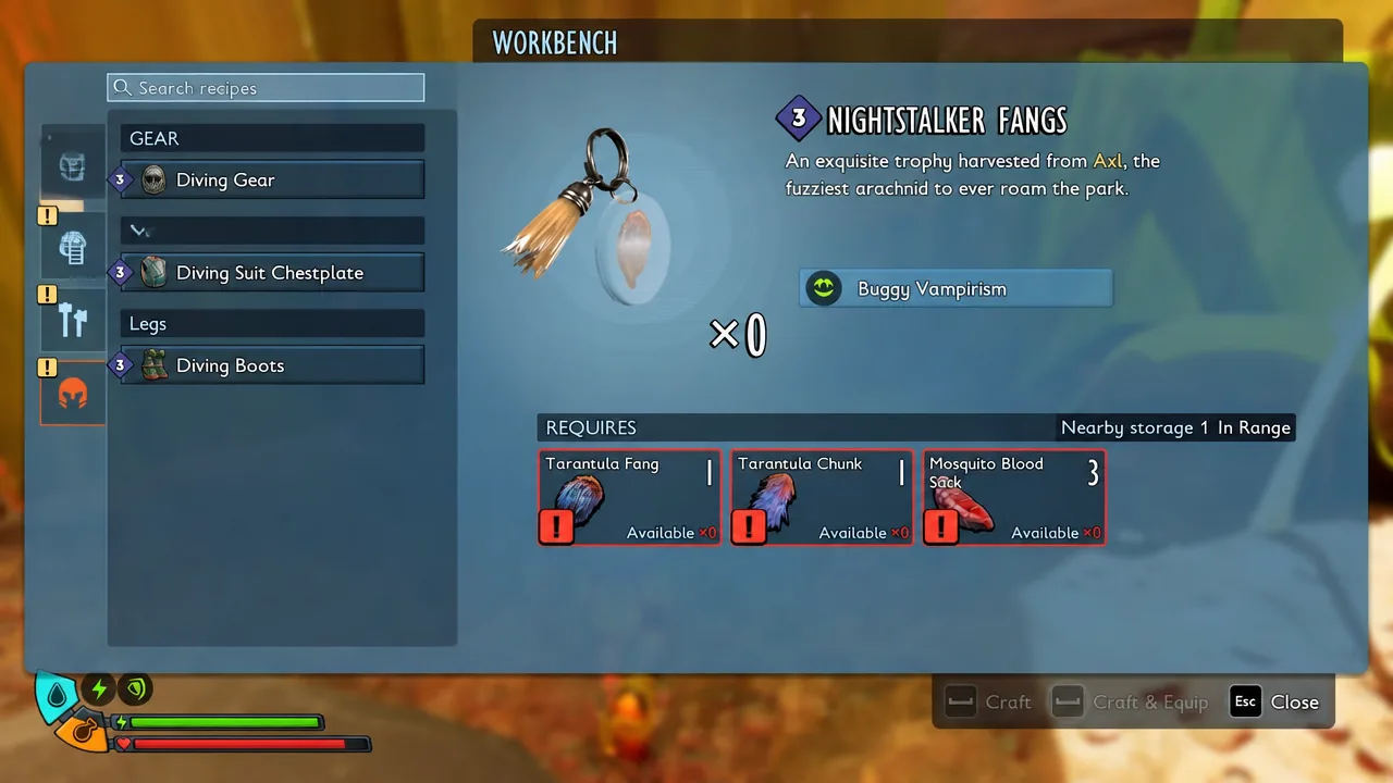 Grounded 2 Workbench crafting menu listing a recipe and its required materials
