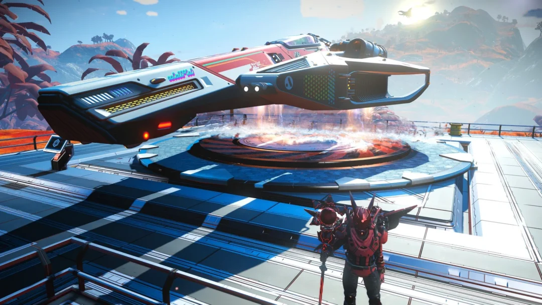 A starship on a landing pad in No Man's Sky Expedition 23
