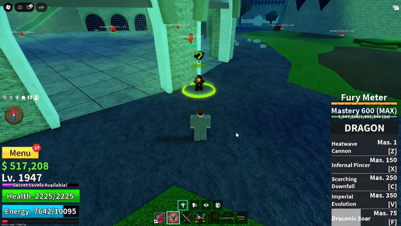 Quest marker floating above the Jail Keeper NPC in the Prison Island courtyard