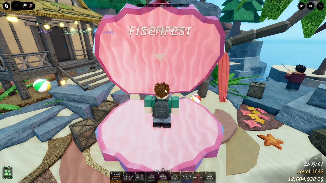 Fisch Fest area with a downward-arrow marker above the pink event portal