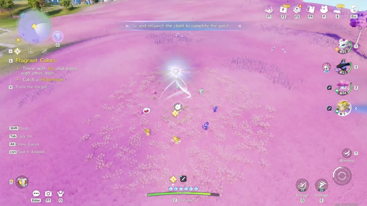 The C Untwine prompt on screen during the Fragrant Colors quest