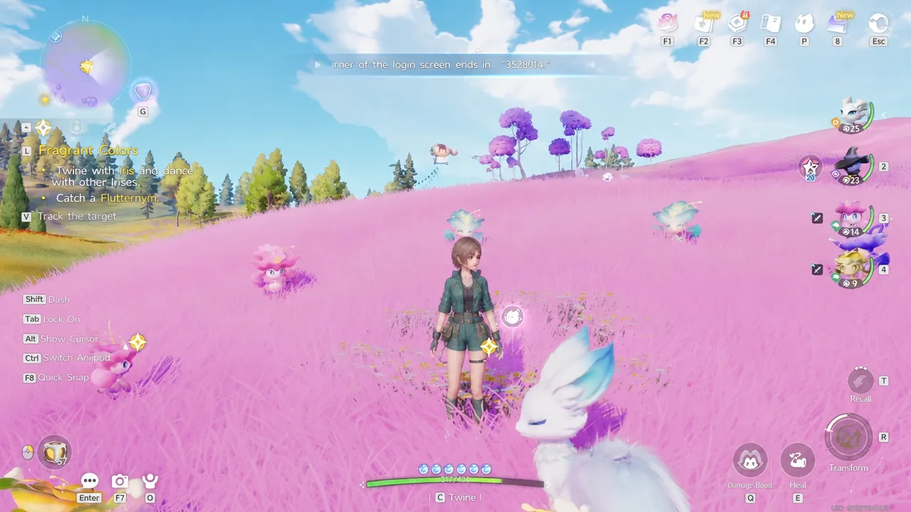 The Fragrant Colors objective tracker highlighting Twine with Iris as the player transforms