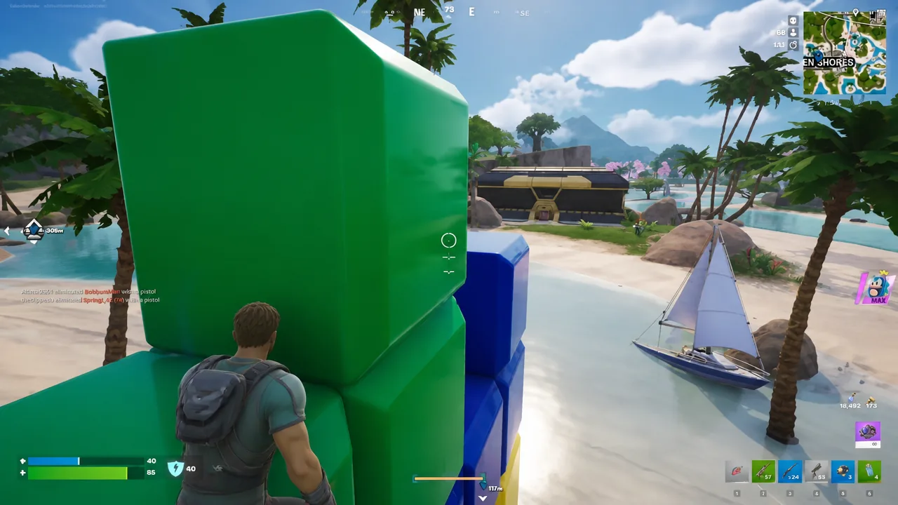 Player fighting an aggroed NPC inside the Sunken Shores POI to finish the elimination quest