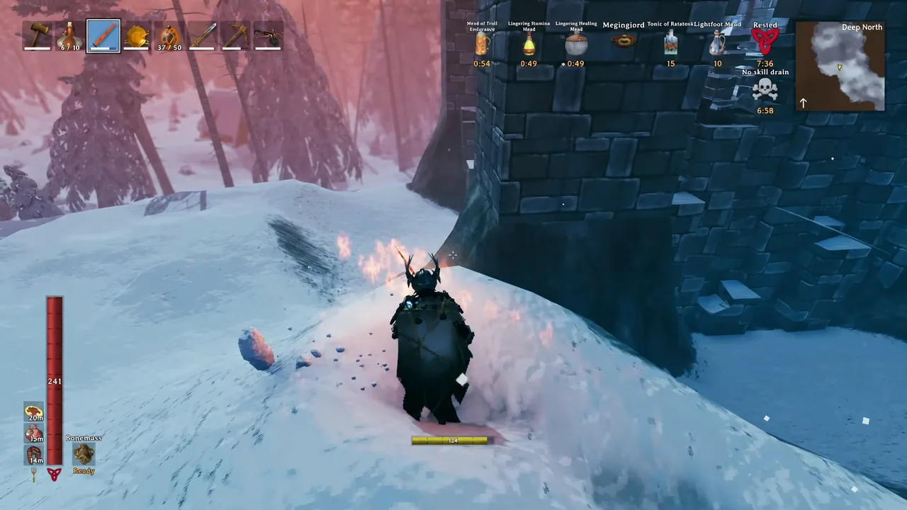 A towering stone Gates of Morkhalla structure rising out of the Deep North tundra