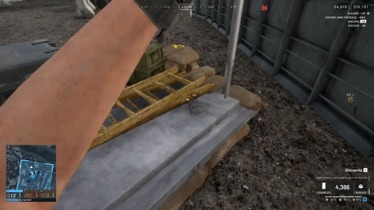 Dismantle progress indicator at 6 percent while breaking down a highlighted structure