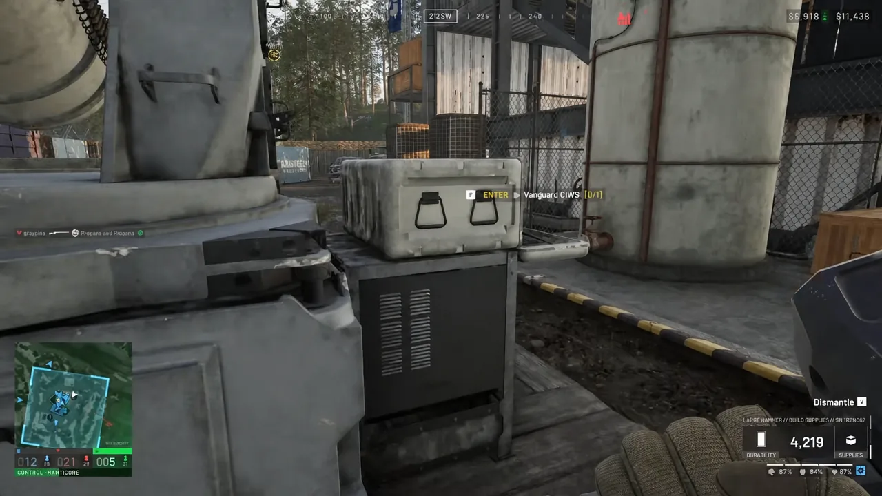 Enter prompt showing on a Vanguard CIWS emplacement in Wardogs