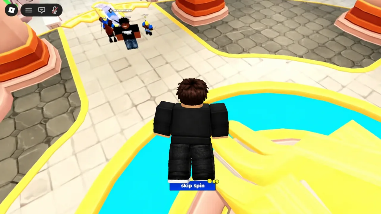 A summon spin playing out in the banner interface with the blue skip spin button below.