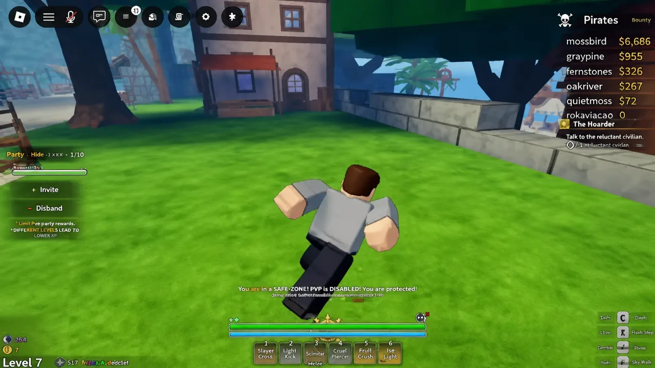 The Hoarder quest tracker reading Talk to the reluctant civilian while the player runs through town