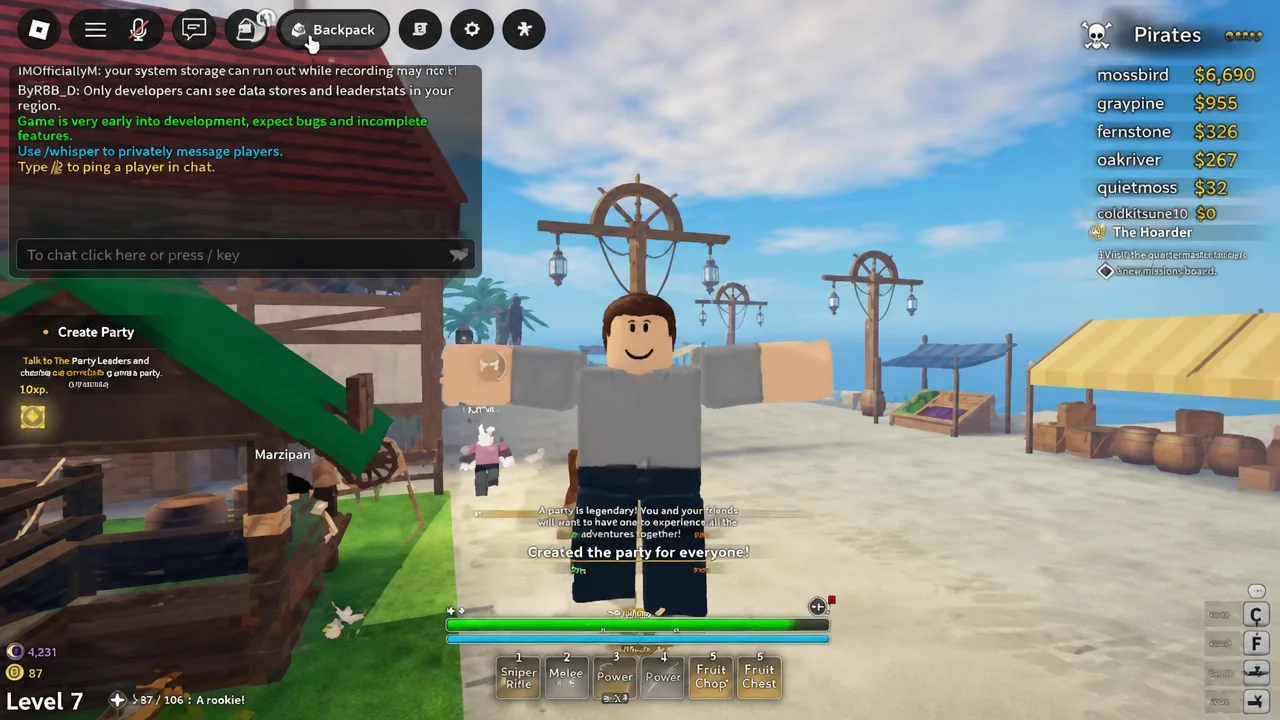 The Backpack button highlighted on the Grand Blue HUD before the inventory opens