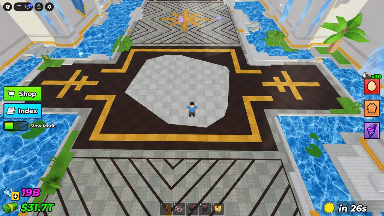Steal An Egg central arena with the player avatar and the Shop button on the left