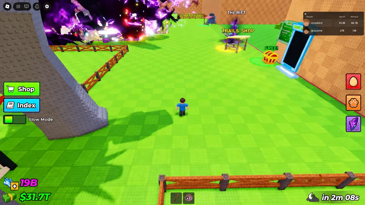 Player approaching the Trails Shop and its free chest in Steal An Egg