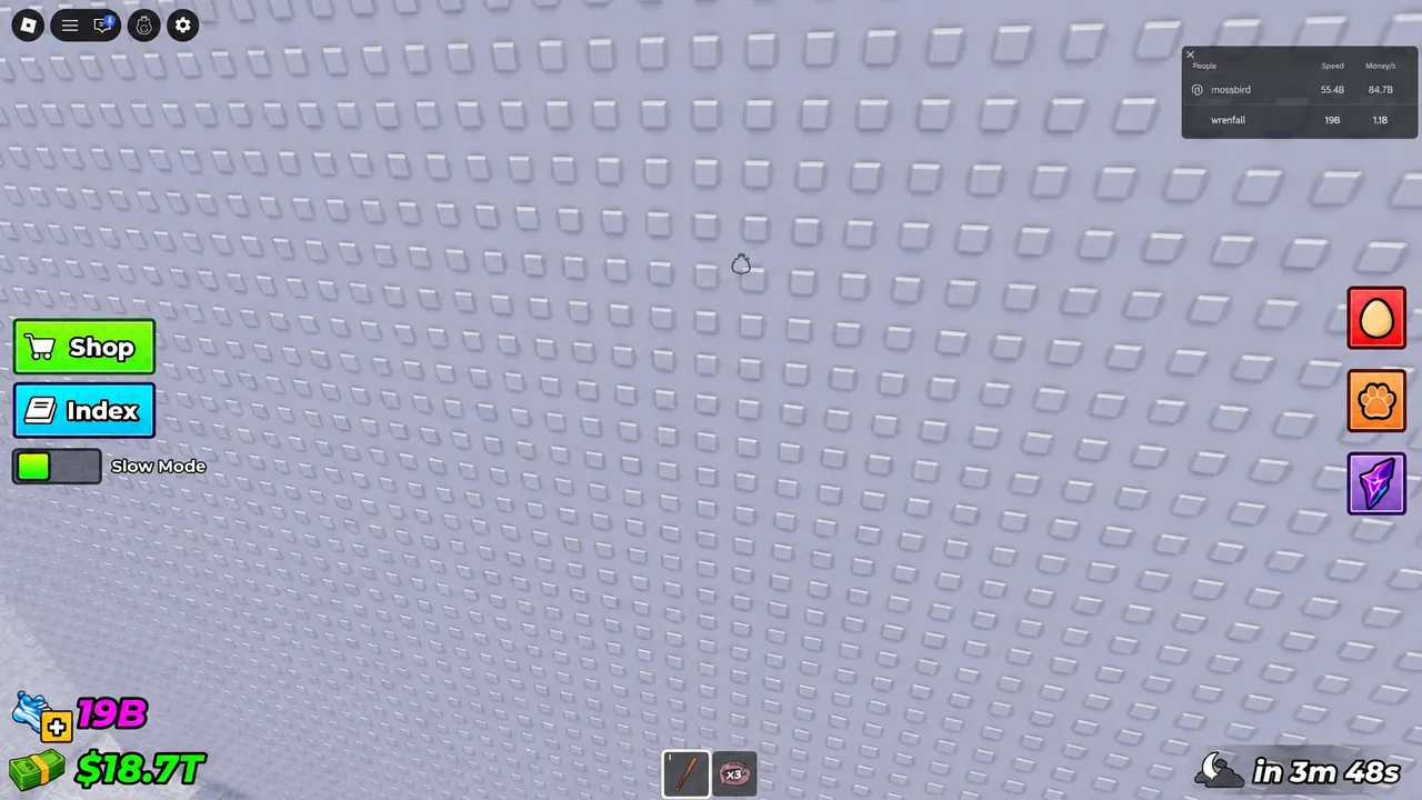 Player moving through the Steal An Egg arena with the Shop button visible