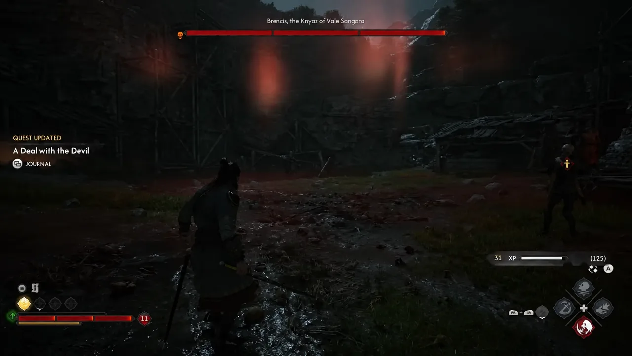 Brencis, the Knyaz of Vale Sangora boss health bar during phase one combat