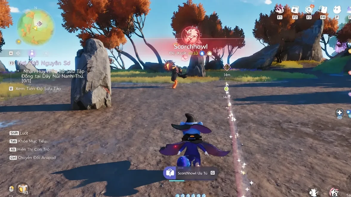 Scorchhowl marked in the field with the on-screen interaction prompt as the player closes in