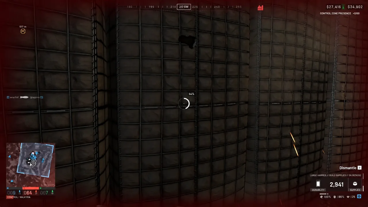 Dismantle progress ring at 44 percent while the hammer works on a wall panel