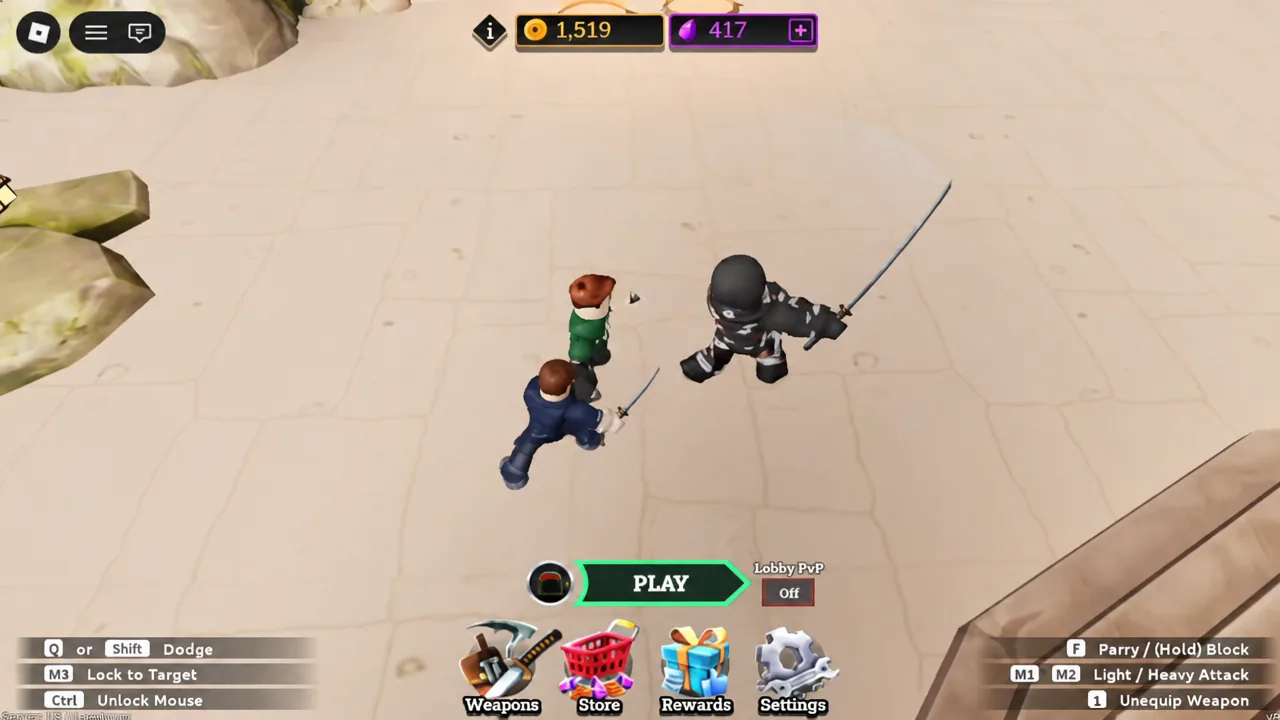 Dueling Grounds lobby PvP screen with the PLAY button highlighted