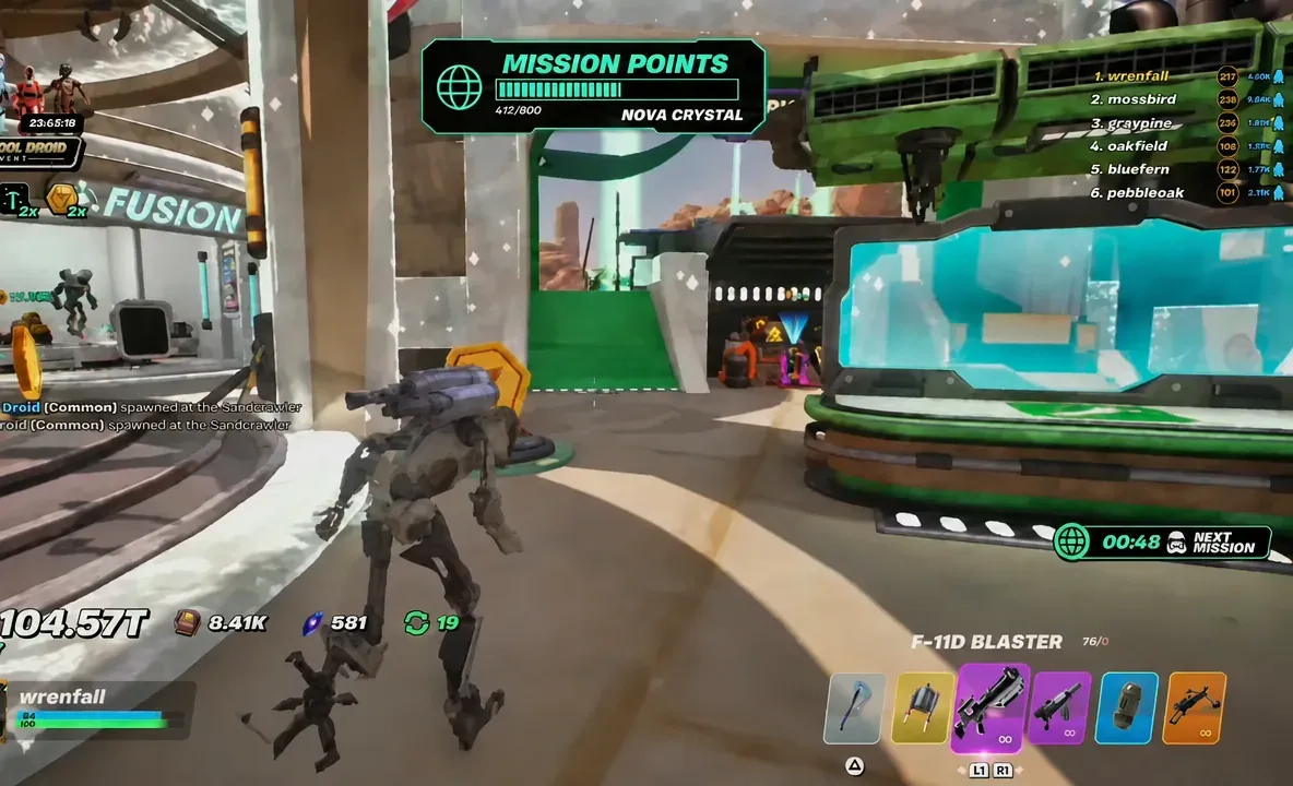 Mission Points bar and Nova Crystal progress shown on the HUD while the next mission timer counts down