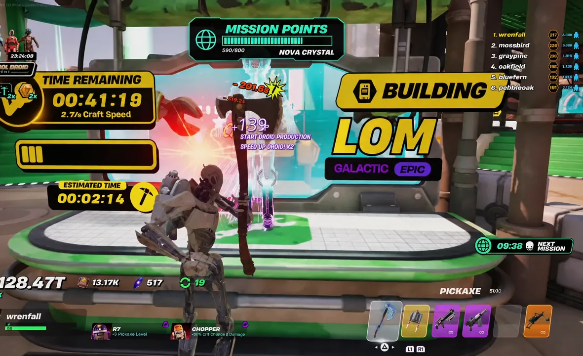 Building screen showing a LOM Galactic Epic droid under construction with its remaining time