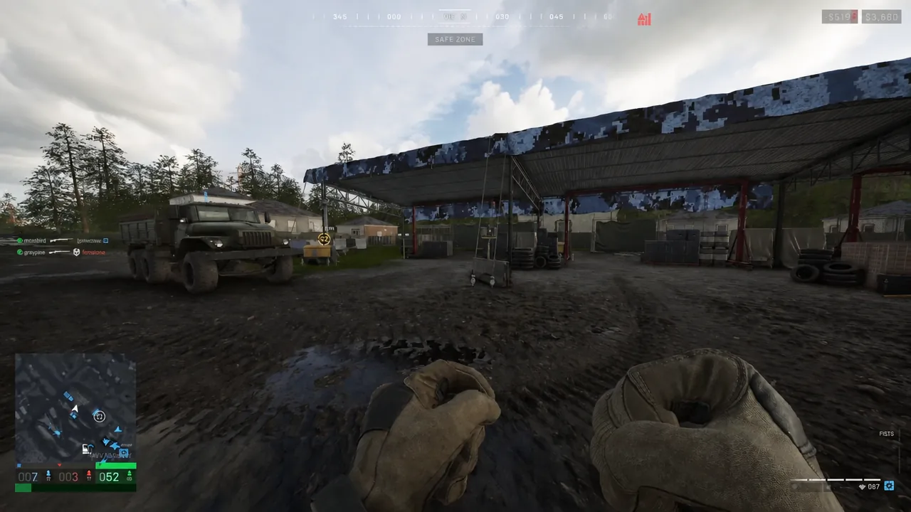 Player moving toward a yellow objective marker with fists raised after using the Assault emote