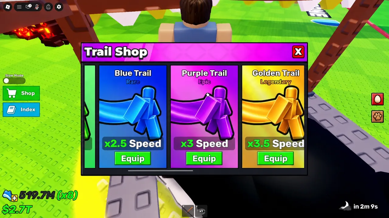 Trail Shop menu showing the Purple Trail entry and its Equip button