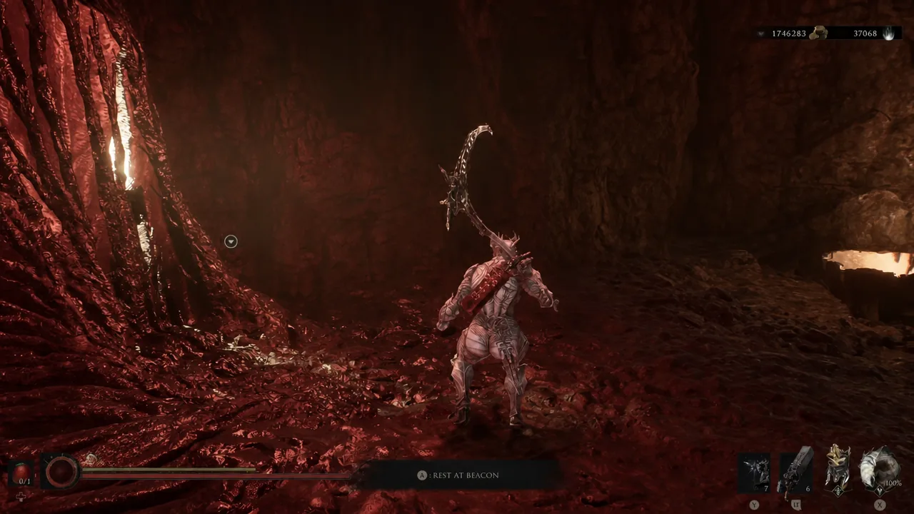 On-screen prompt to rest at the beacon at the end of the farming route