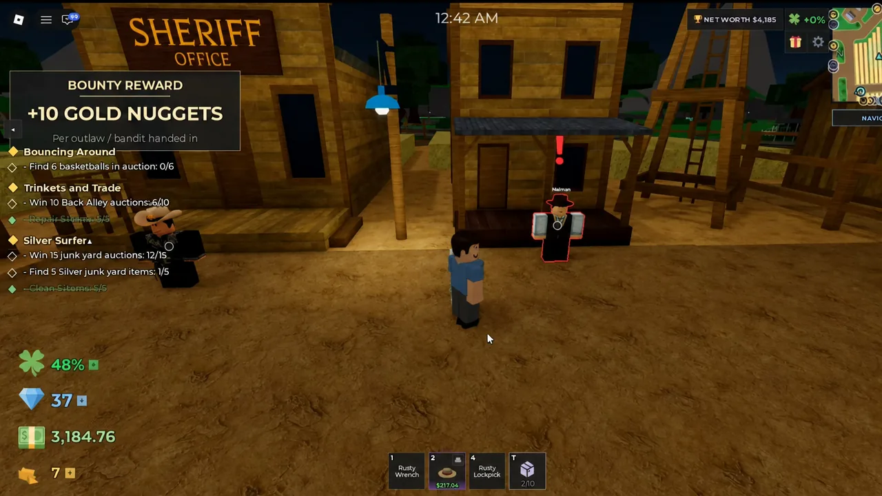 Player walking up to the marked NPC outside the Sheriff Office to take the quest