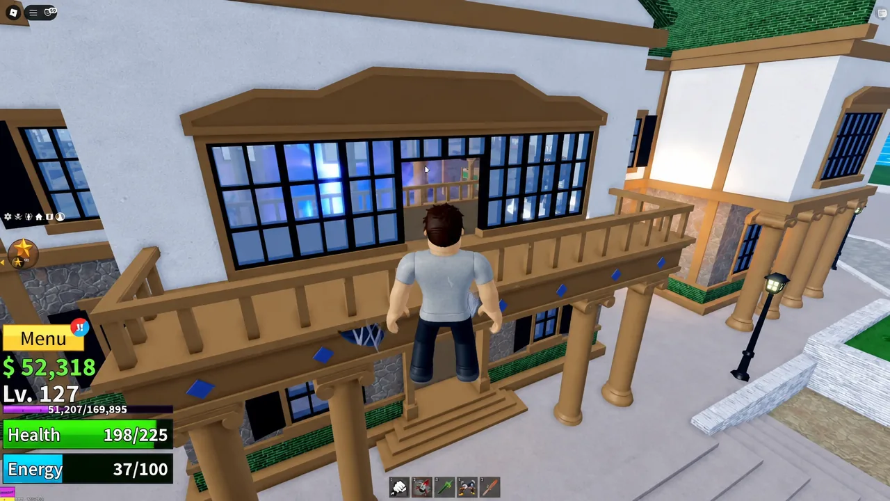 Standing on the balcony outside the Middle Town building before heading in
