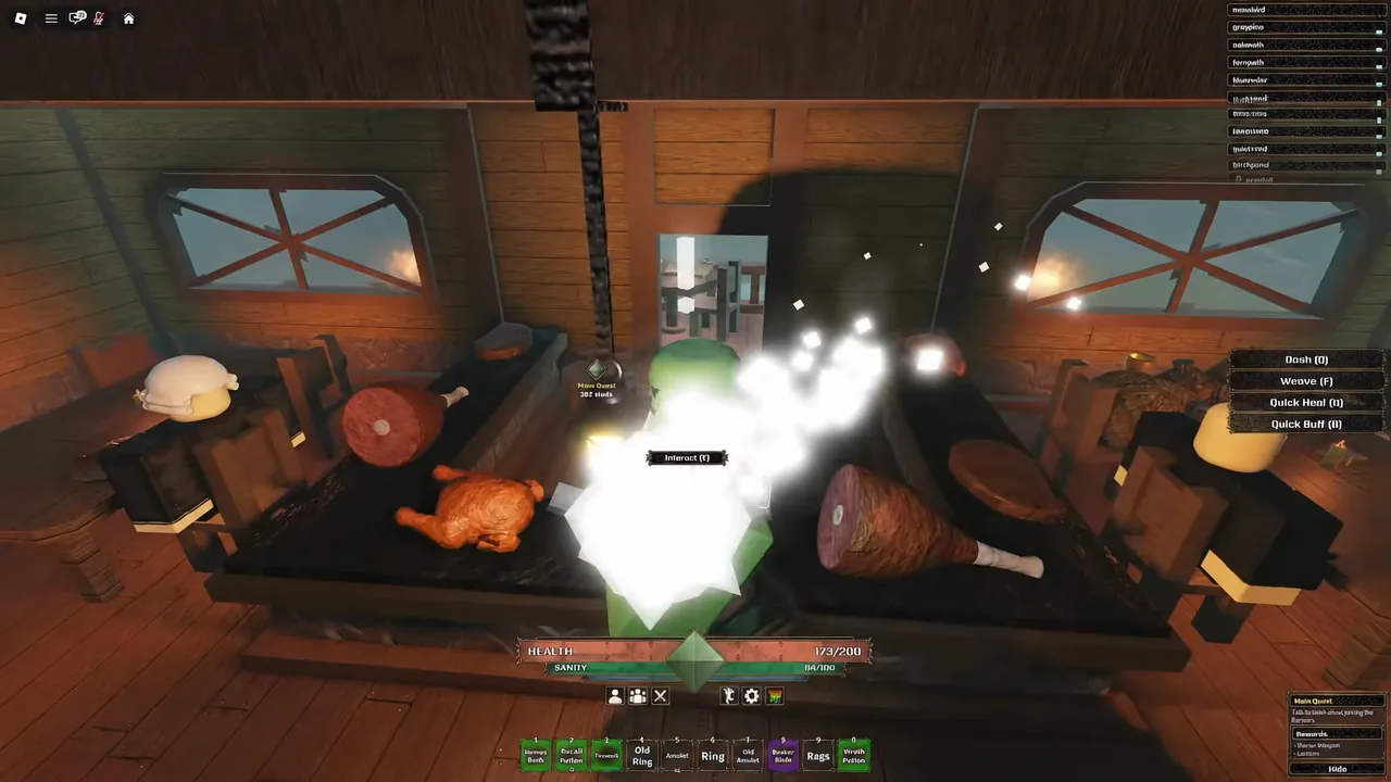 Interact prompt over a glowing object during the final hand-in for the recipe book quest