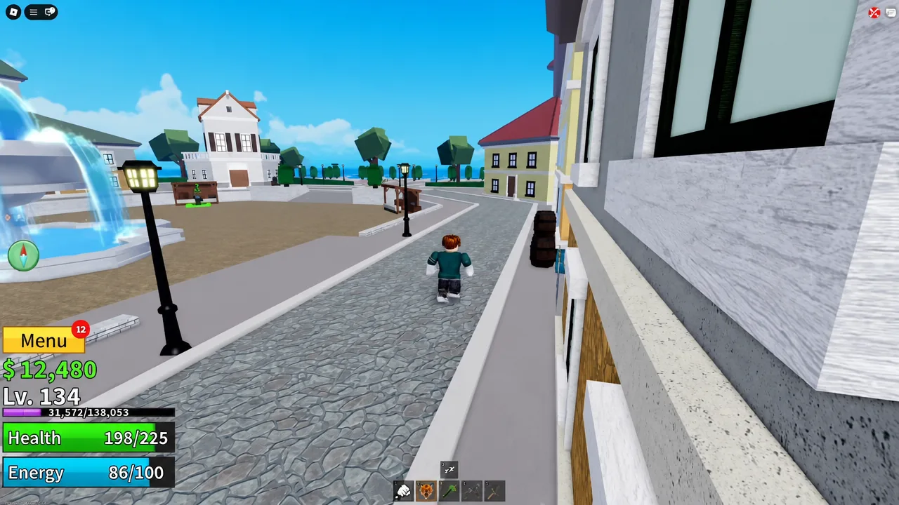 Walking up to the covered stall area where the Shop NPC stands