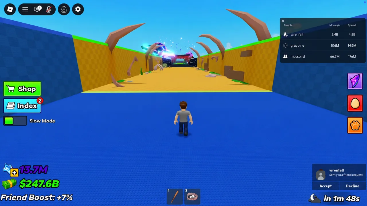 Roblox friend request pop-up for wrenfall with the Accept button highlighted