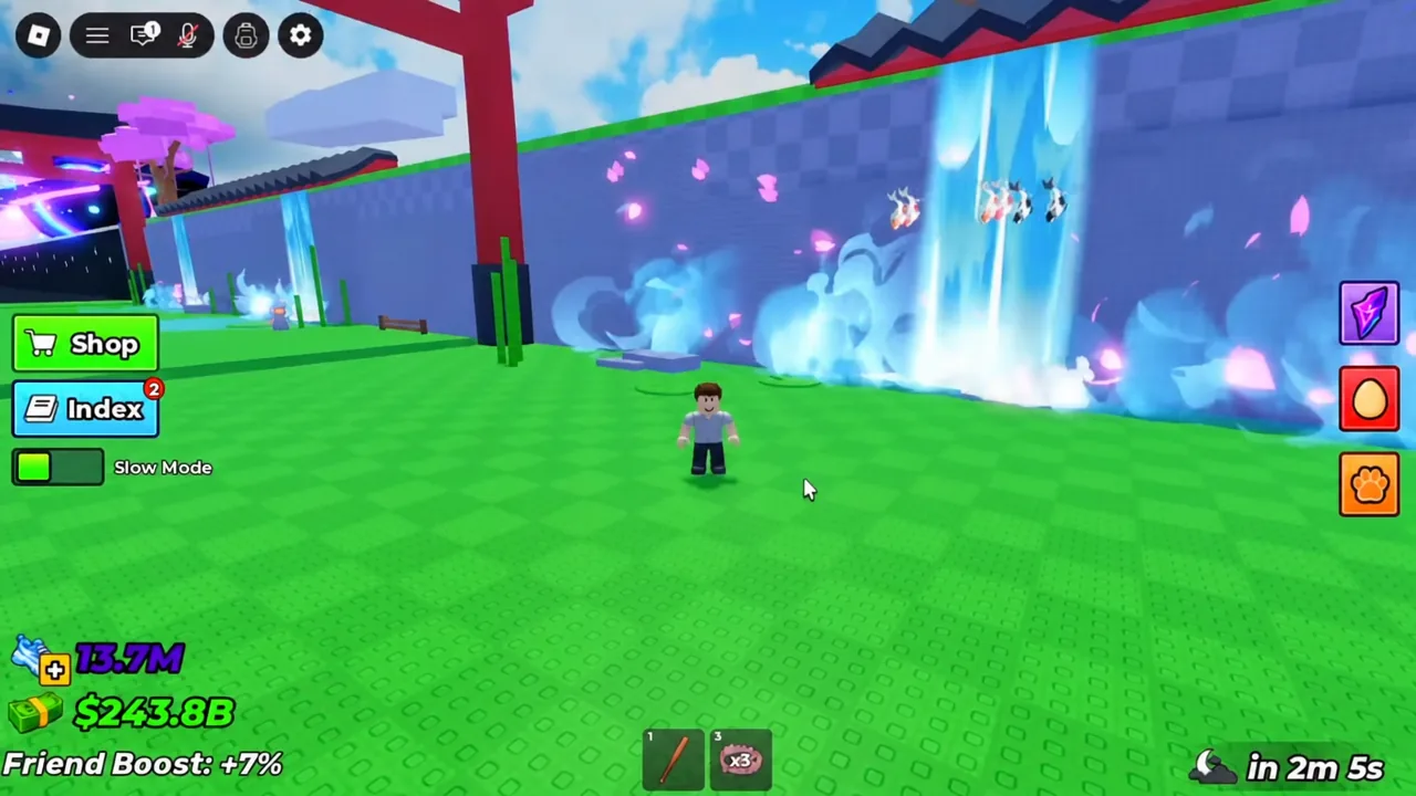 Player standing inside the Rift boss arena with the Shop button visible on screen
