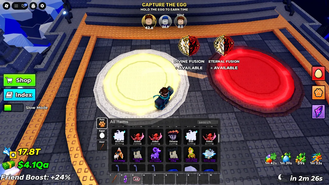 Pets inventory panel open on the fusion pad while checking which pet is equipped