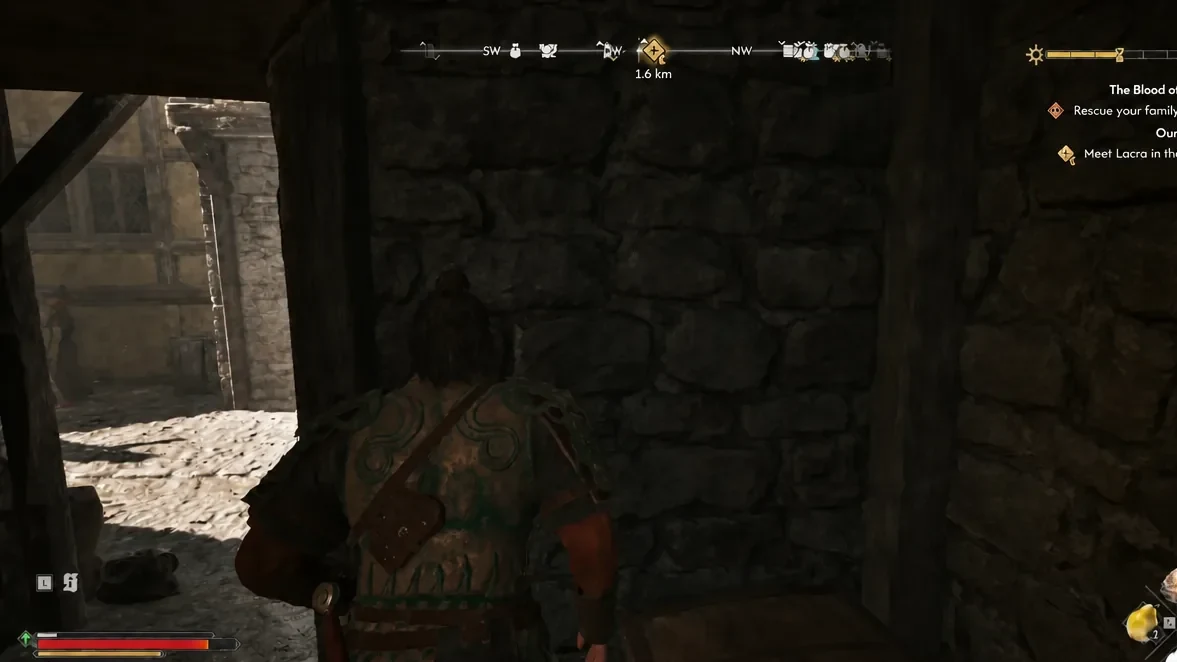 Coen exploring the streets and interiors of Svartrau City during the Tiny Dancer quest