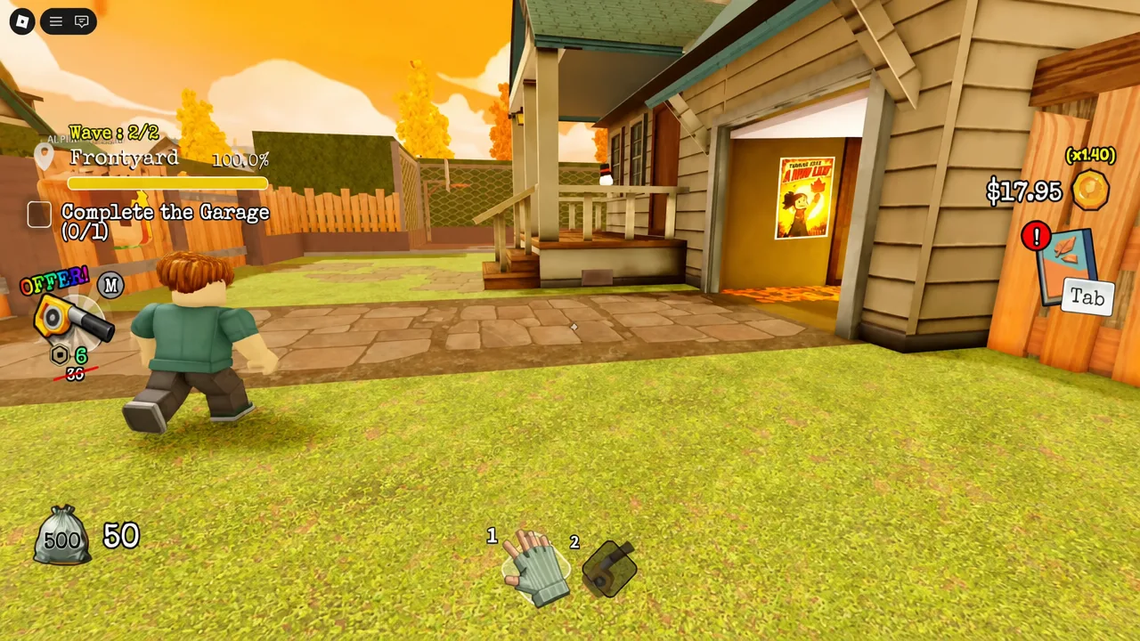 Open garage entrance with the objective tracker showing Complete the Garage 0/1
