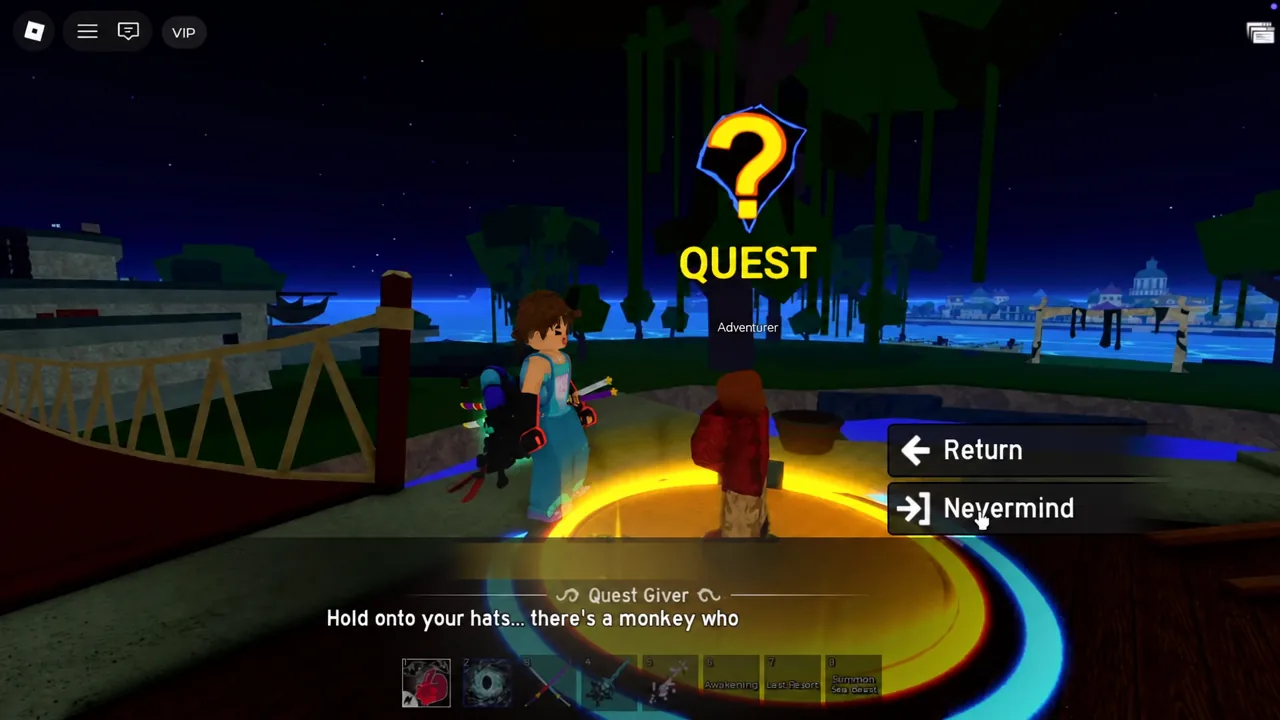 Adventurer quest window in the Jungle with the Thieving option listed above Nevermind