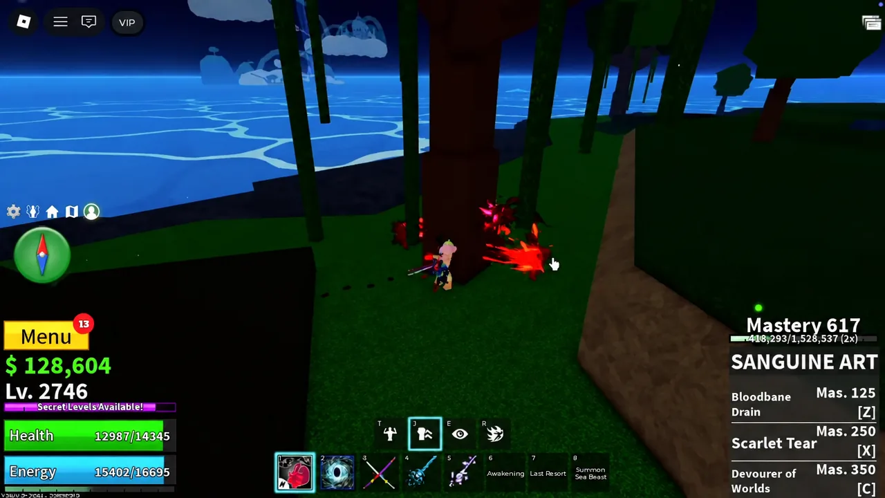 Player striking the marked Jungle tree as the Thieving Monkey falls out of it