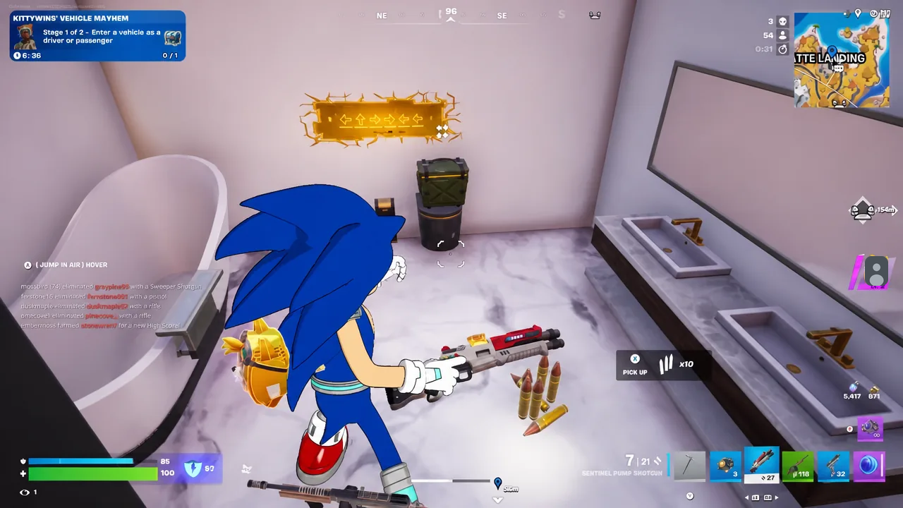 Pickup prompt for ten shotgun shells during a Fortnite loot run