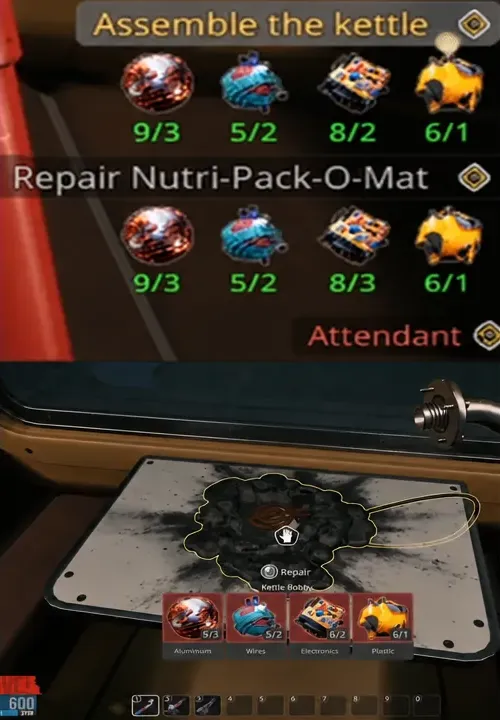 Using the Repair prompt on the highlighted Kettle Body on the Attendant task screen