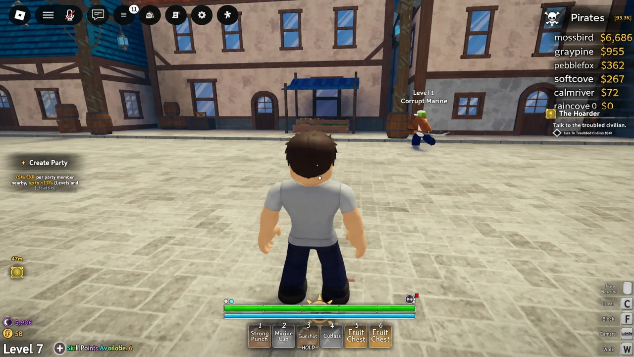 Grand Blue player character approaching a Level 1 Corrupt Marine with the quest tracker on screen
