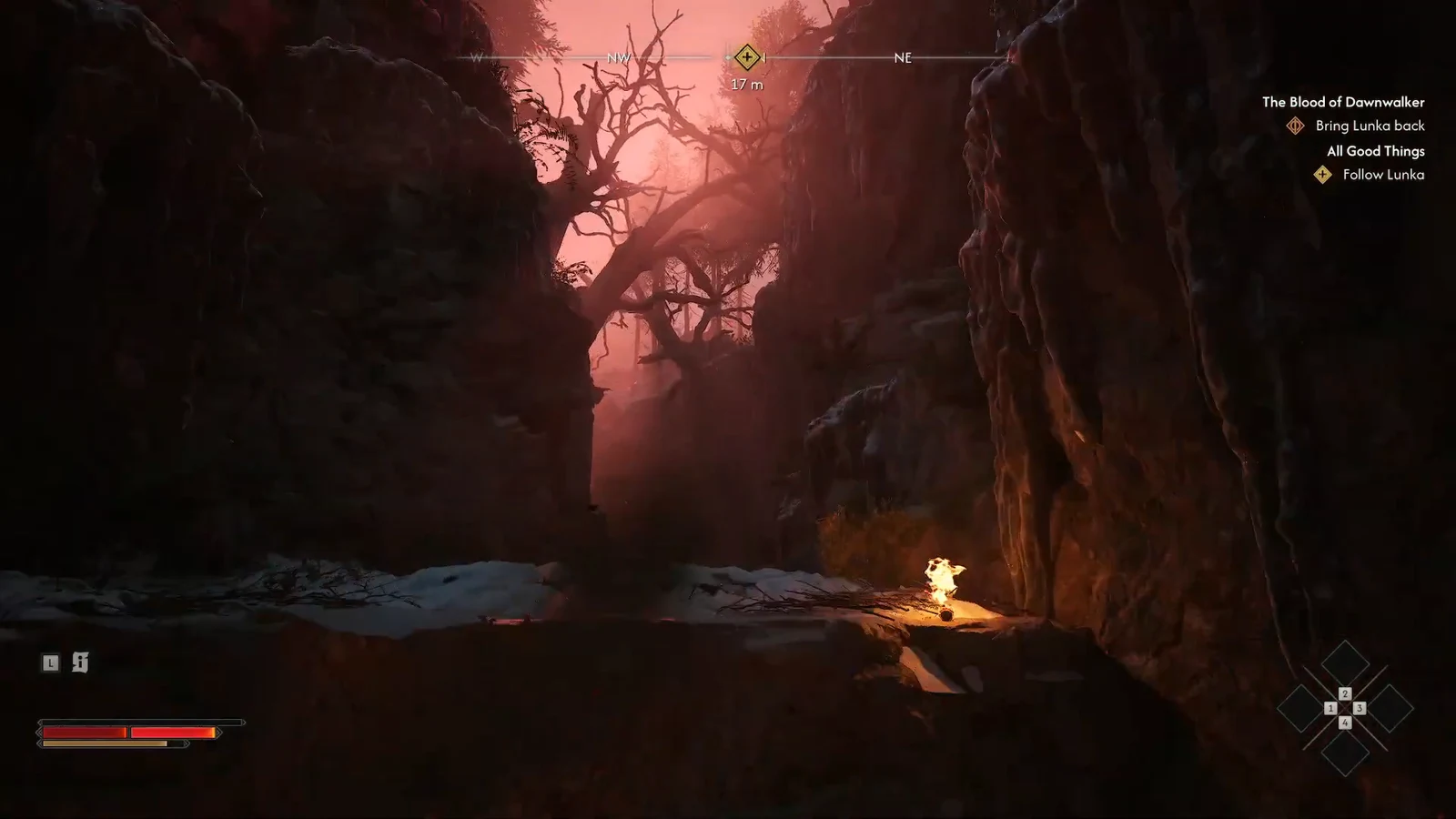 Quest tracker reading Bring Lunka back and Follow Lunka with a 17 meter objective distance