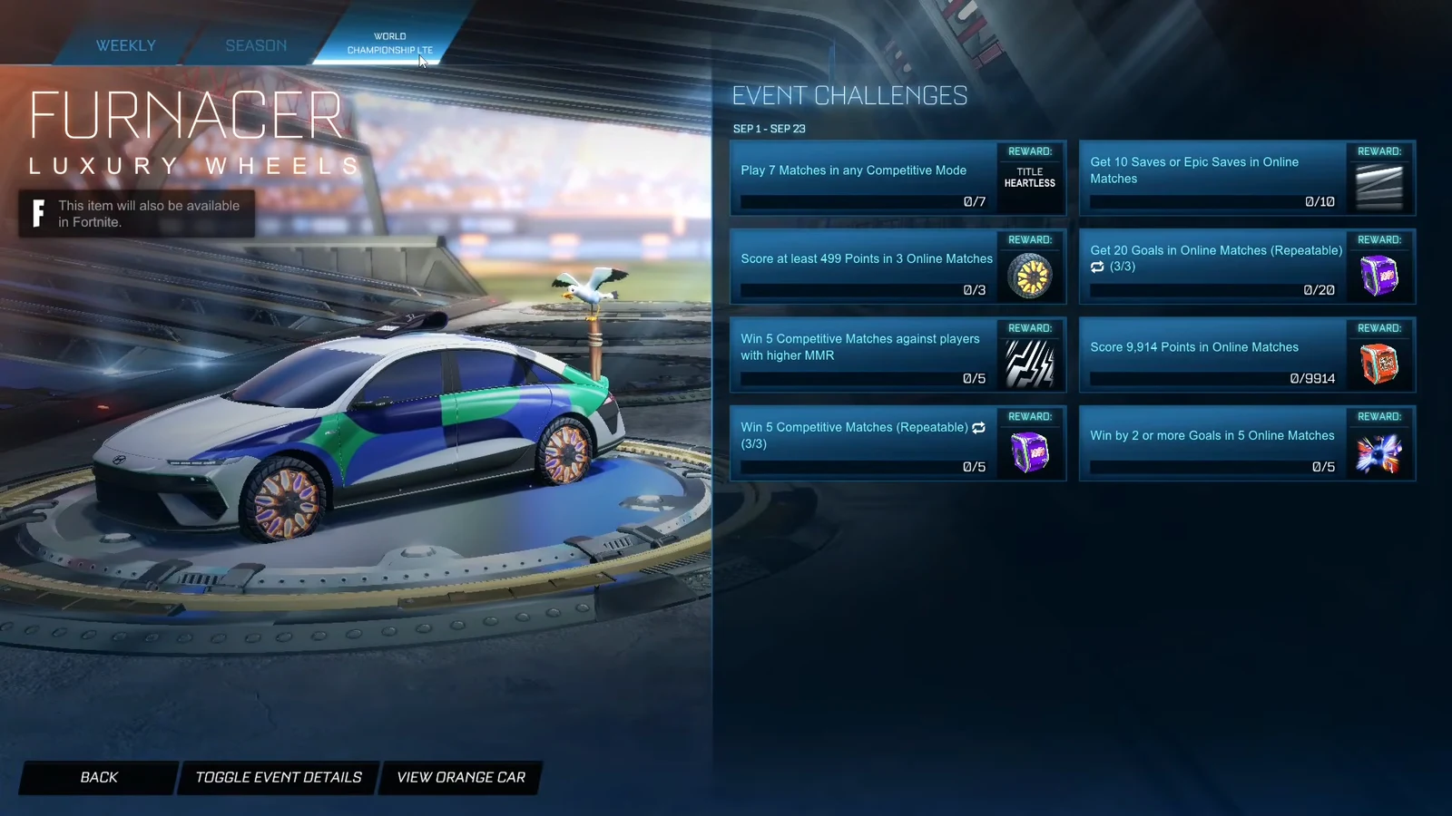 World Championship LTE challenge tab showing the Furnacer Luxury Wheels points requirement and progress bar