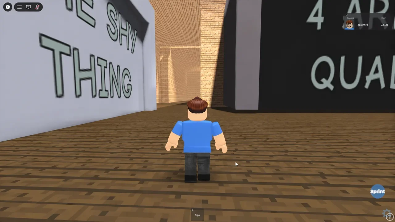 Approaching the large wall signs that mark the morph sections in the badge room